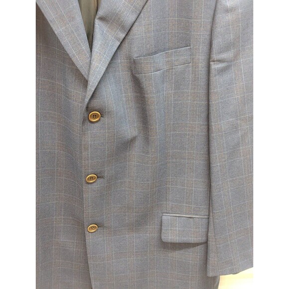 Cavelli Size 44L Blue Plaid 100% Wool Blazer - Christopher's Couture - Picture 5 of 9